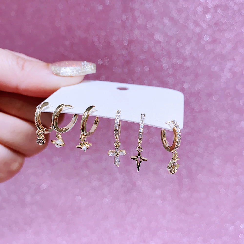 ANGEL Moon Cross Pearl Earrings