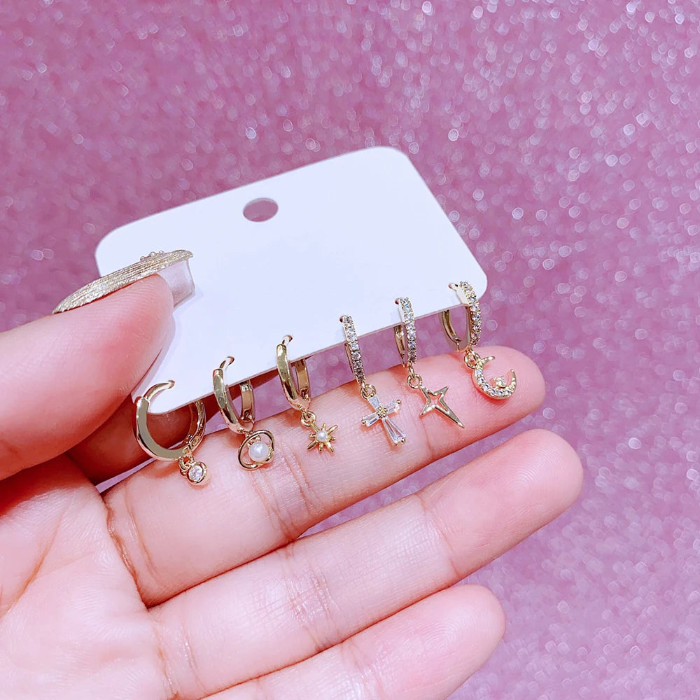 ANGEL Moon Cross Pearl Earrings