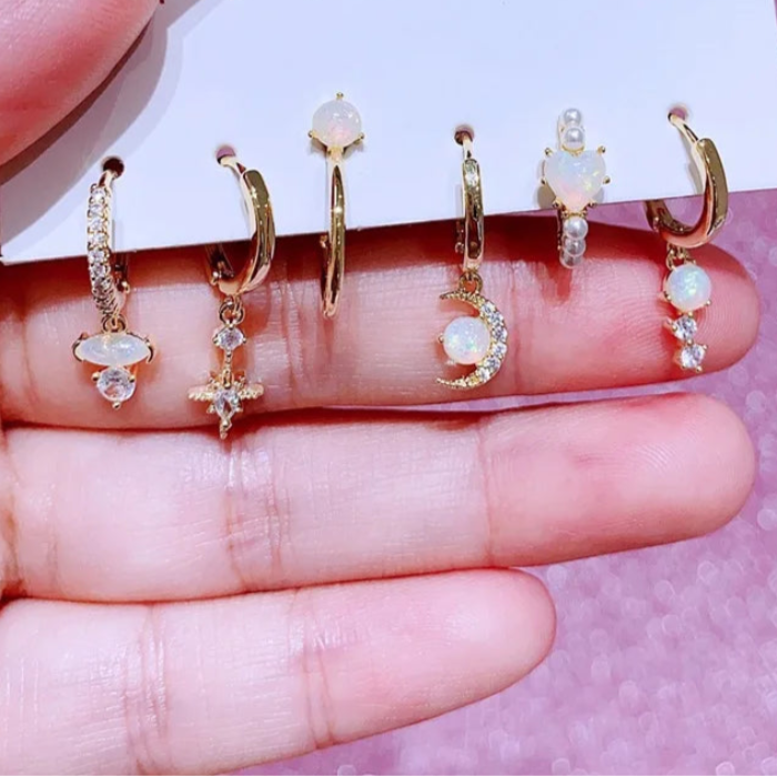 CELESTE Opal Moon Star Earrings