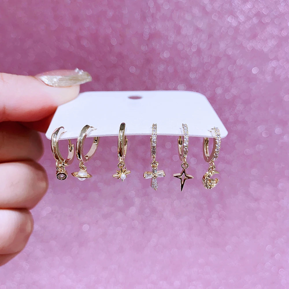 ANGEL Moon Cross Pearl Earrings