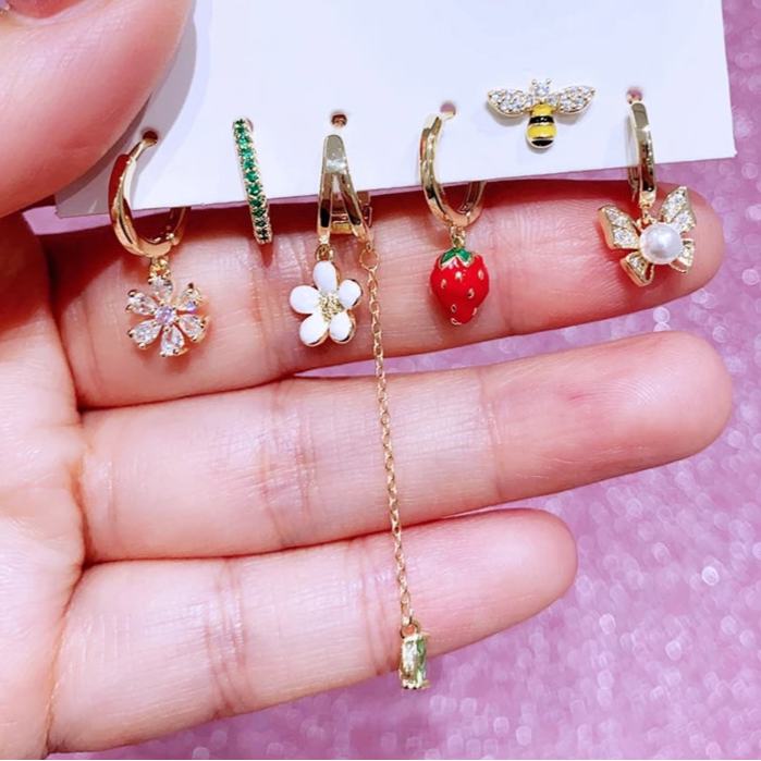 BUMBLEBERRY Bee Strawberry Flower Earrings