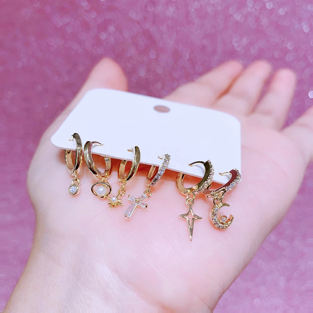 ANGEL Moon Cross Pearl Earrings