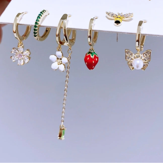 BUMBLEBERRY Bee Strawberry Flower Earrings