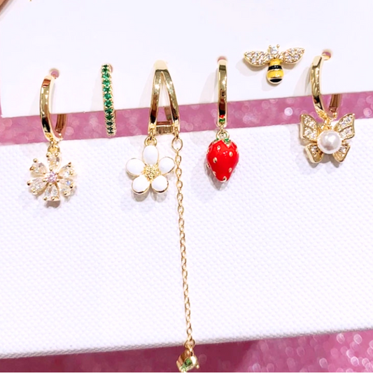 BUMBLEBERRY Bee Strawberry Flower Earrings